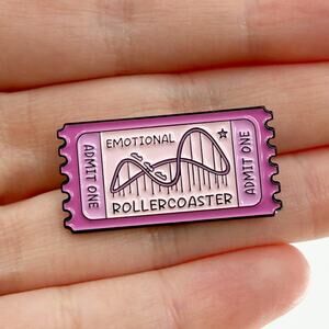 Emotional Rollercoaster Ticket Enamel Pin Funny Pink Admit One Badge